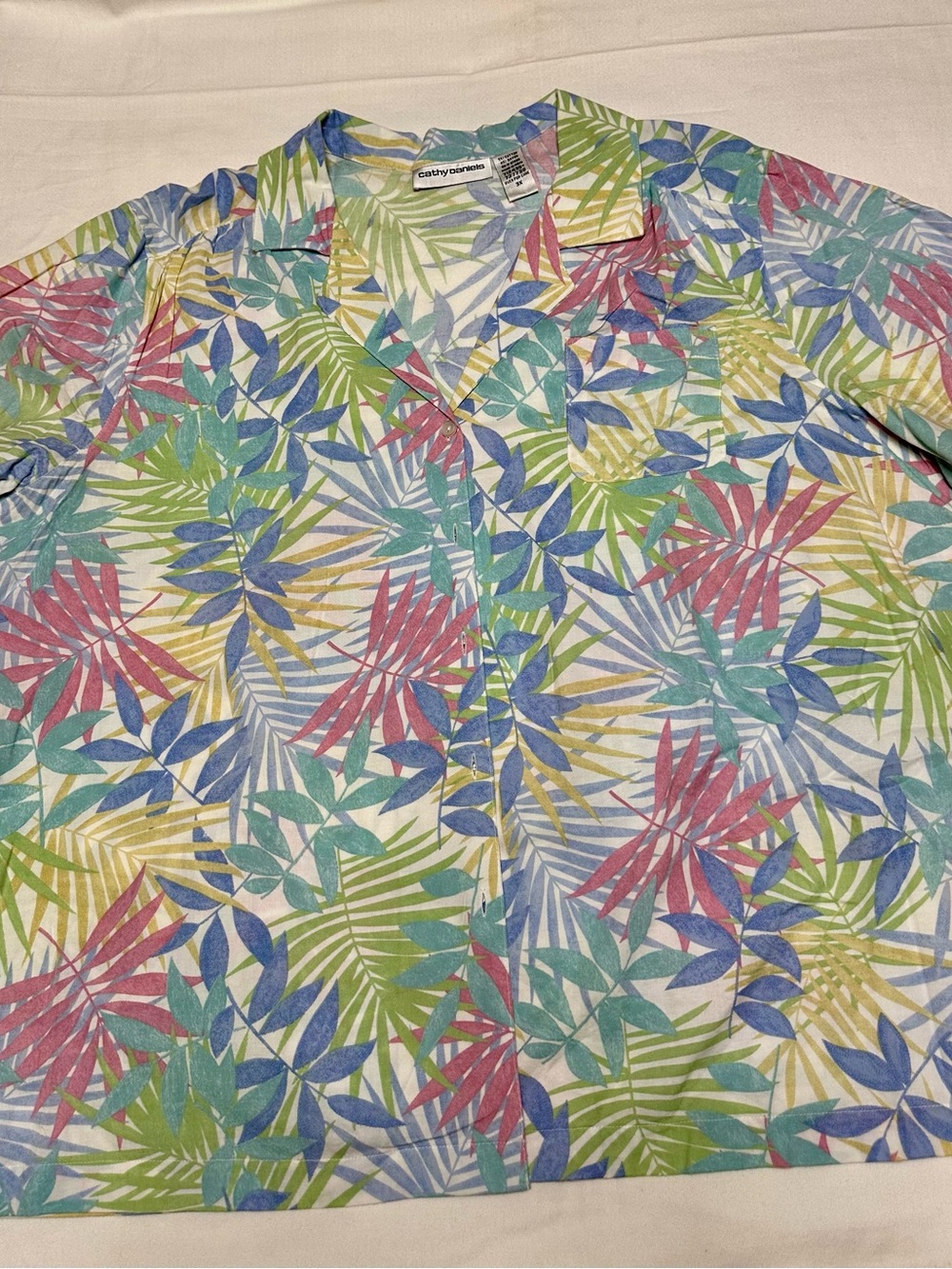 cathy daniels Multicolor Tropical Print Short Sleeve Button Down Blouse - 3X